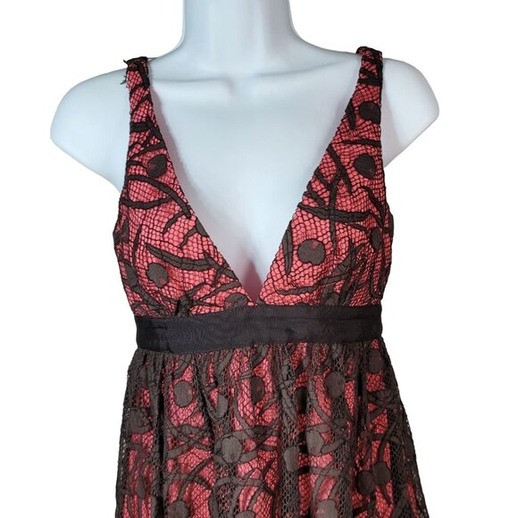 Milly NY Cocktail Dress Pink Brown Size 2 Sleeveless V Neck Zip Knee Length Lace - Picture 2 of 8